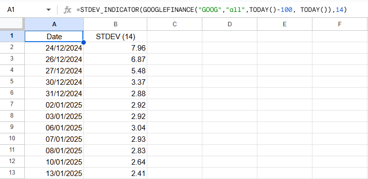 stdev return array 